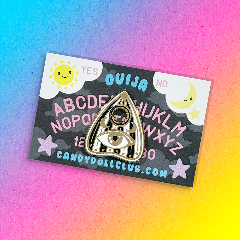 Pinsanity Ouija Planchette Enamel Lapel Pin - Collector Grade Cloisonné, 1.375", Silver Plated